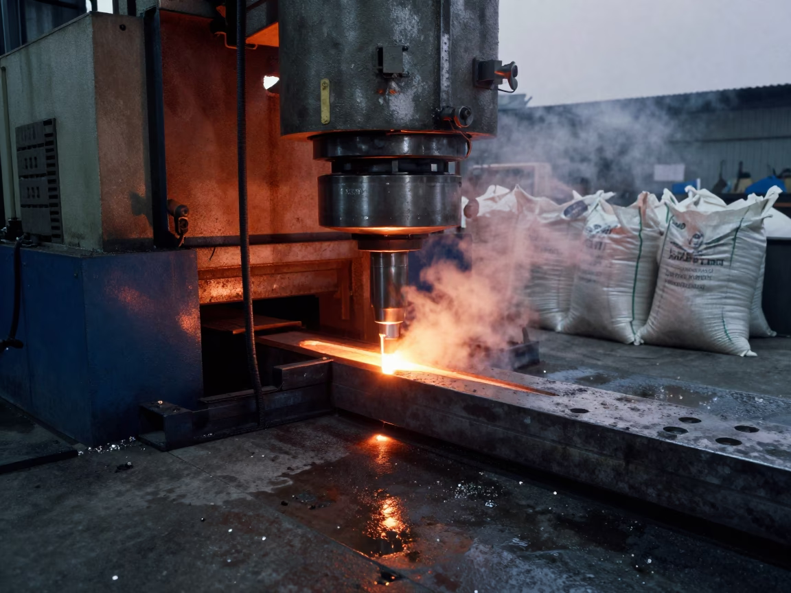 Plastics Injection Molds Clamp Shut in Copper Light in on a factory floor near Multan