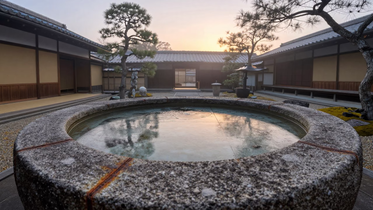 Plate Detail at First Light Of Dawn in Kyoto in in Kyoto, Japan