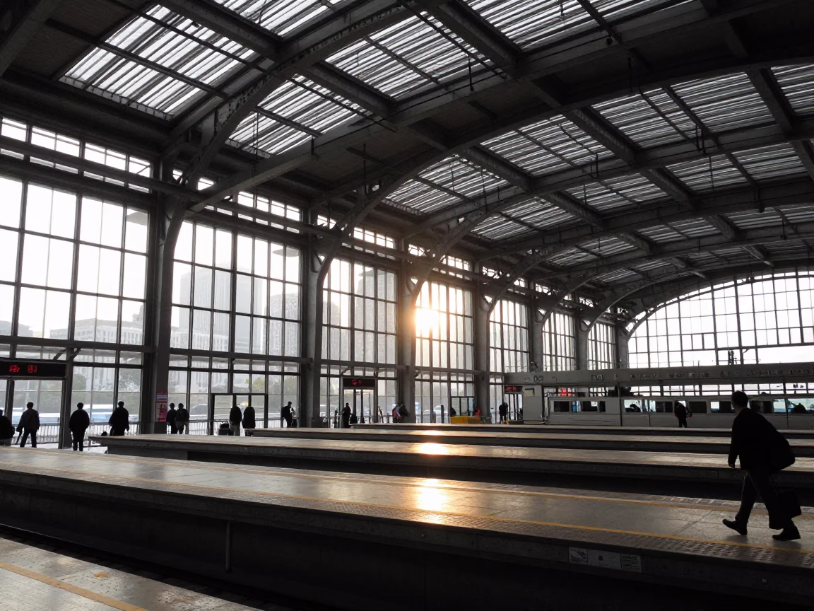 Platform Scene in Shanghai at Clear Late-afternoon Light in in Shanghai, China