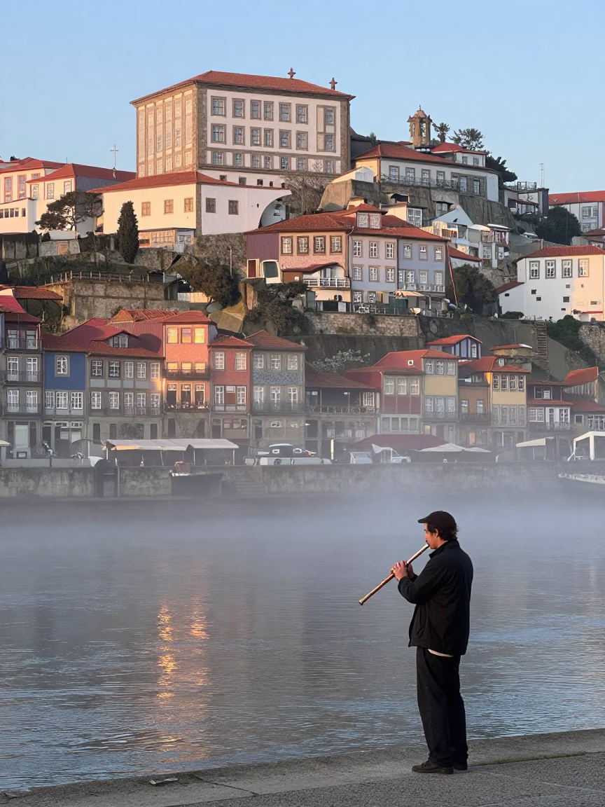 Playing Flute in Porto in in Porto, Portugal