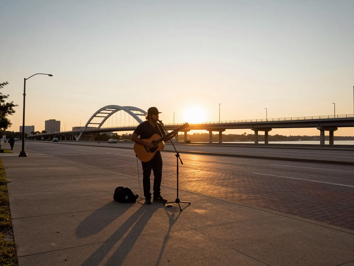 Playing Guitar in Austin at Golden Hour in in Austin, Texas, United States