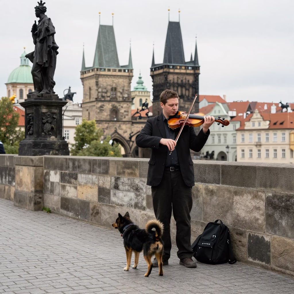 Playing Violin in Prague in in Prague, Czech Republic