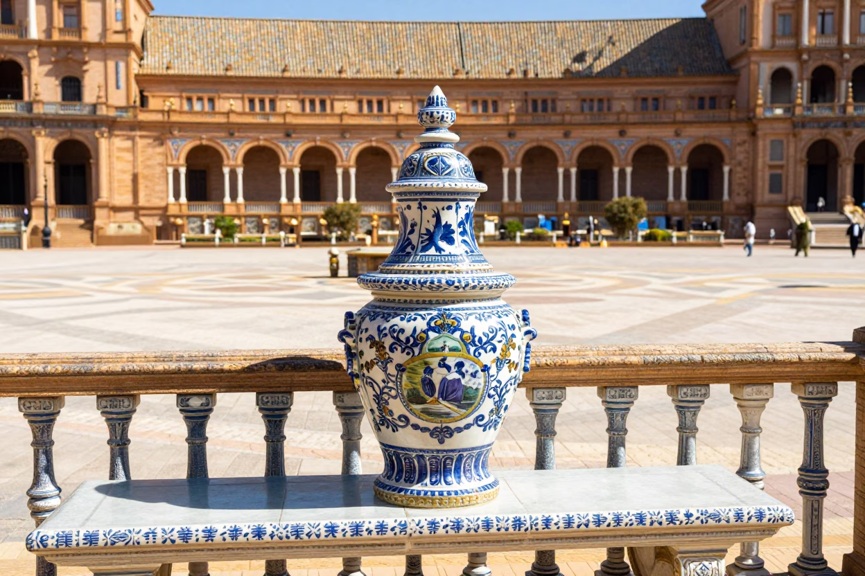Plaza Afternoon in Seville at The Flat Glare Of Noon Light in in Seville, Spain