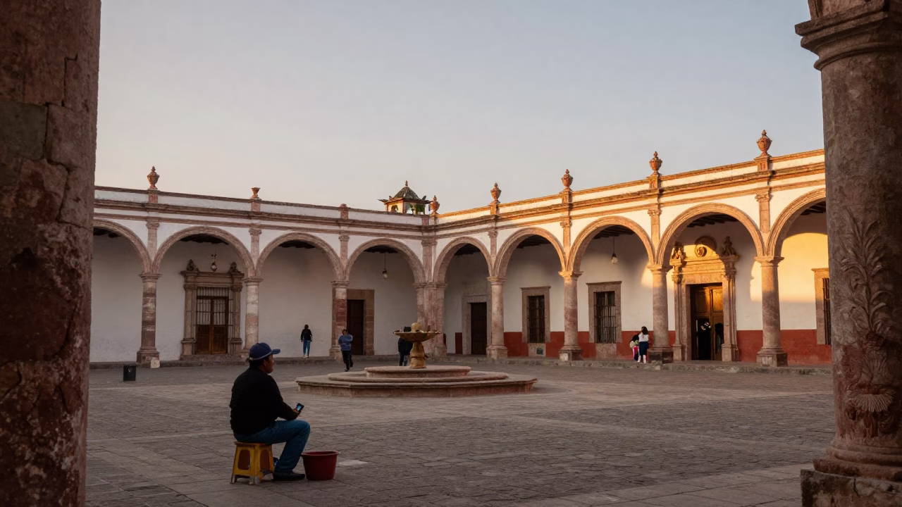 Plaza Courtyard in Merida at Honeyed Evening Light in in Merida, Mexico