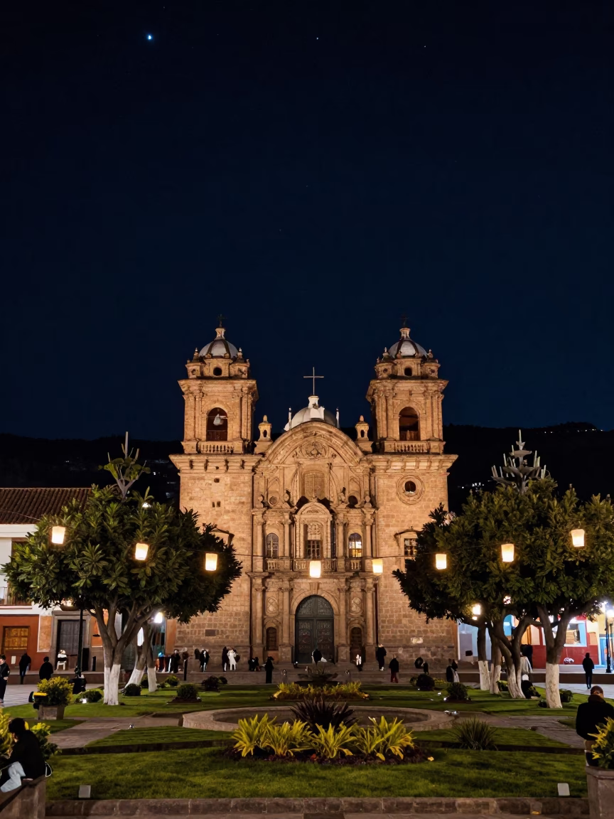 Plaza De Armas Illuminated in Cusco in in Cusco, Peru
