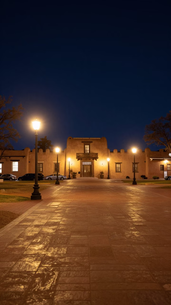 Plaza in Santa Fe at Midnight Light in in Santa Fe, New Mexico, United States