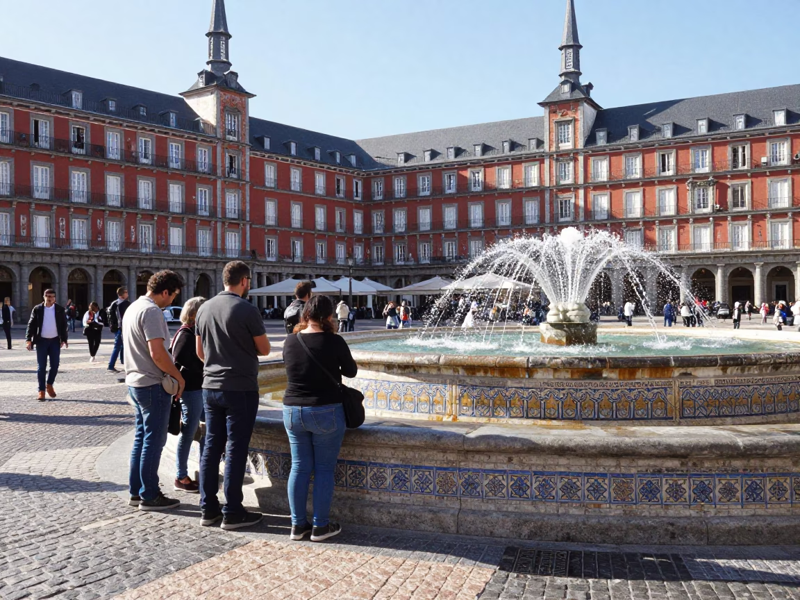 Plaza Morning at Bright Midmorning Light in Madrid in in Madrid, Spain