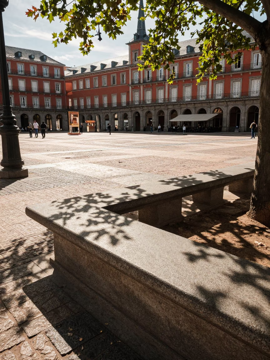 Plaza Scene at The Early Afternoon Light in Madrid in in Madrid, Spain