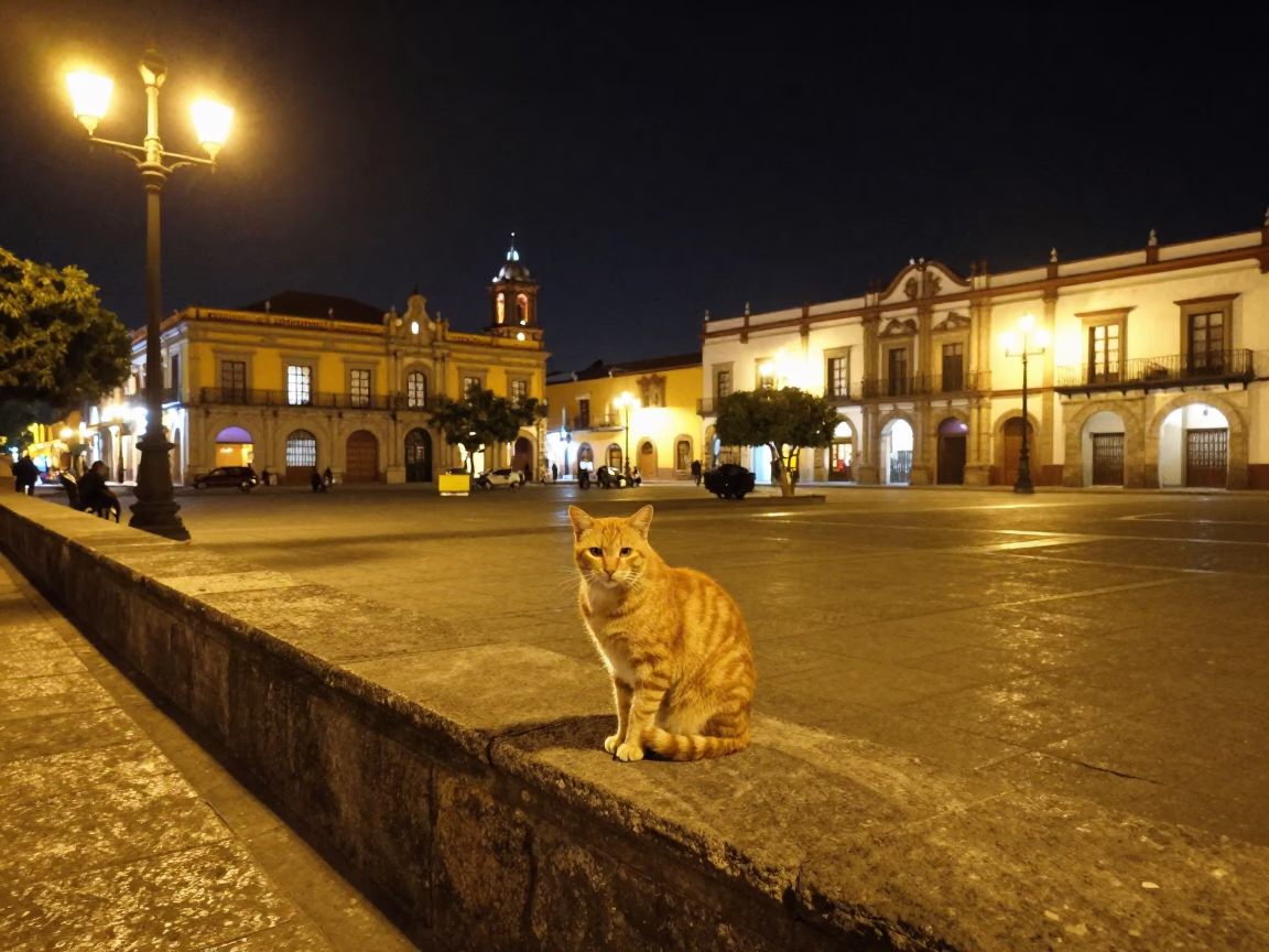 Plaza Scene in Guadalajara at Deep In The Night Light in in Guadalajara, Mexico