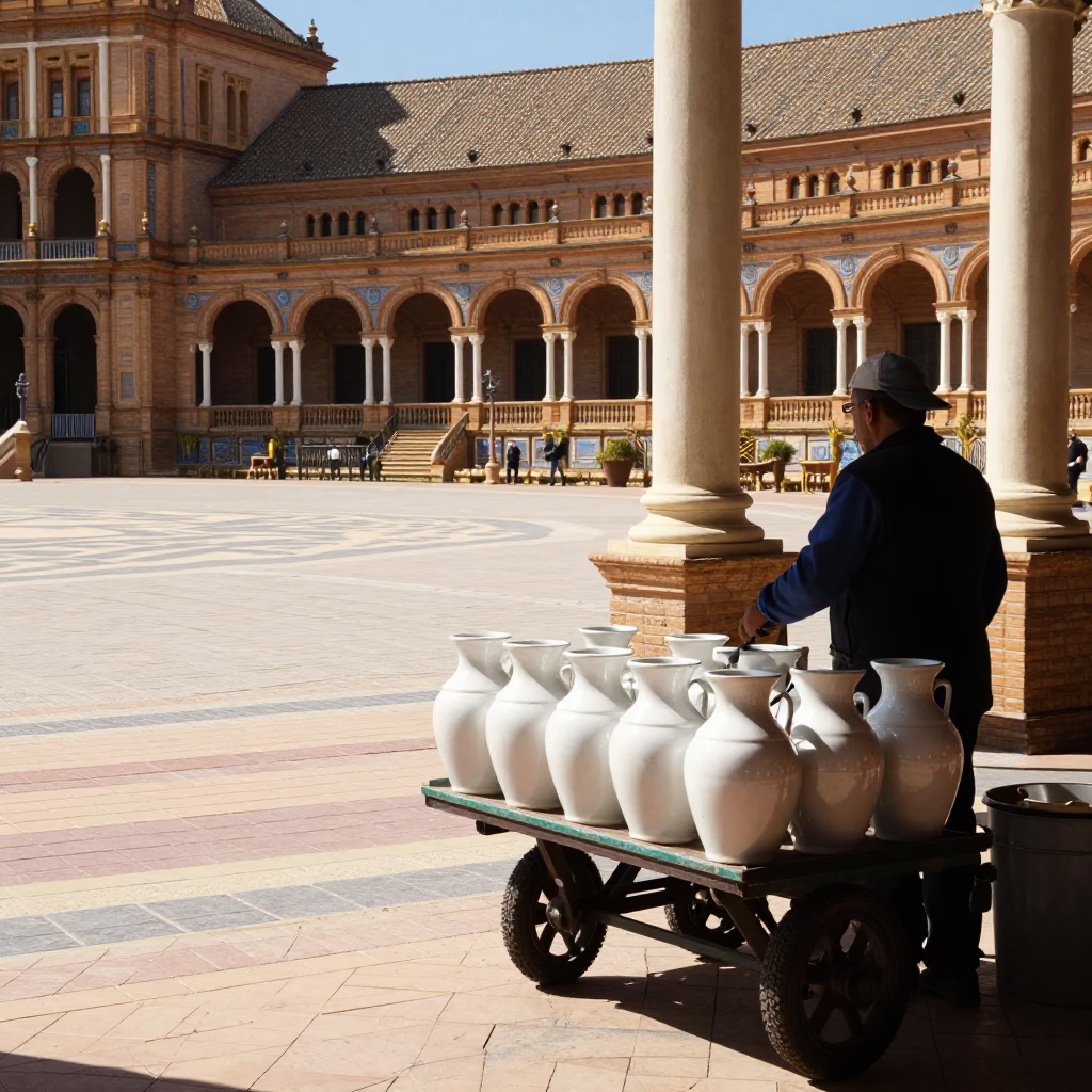 Plaza Scene in Seville at Midday Light in in Seville, Spain