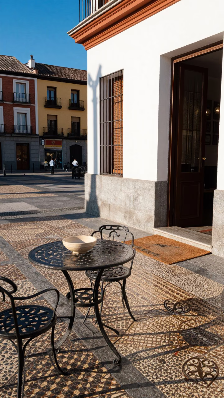 Plaza Terrace at The Early Afternoon Light in Madrid in in Madrid, Spain