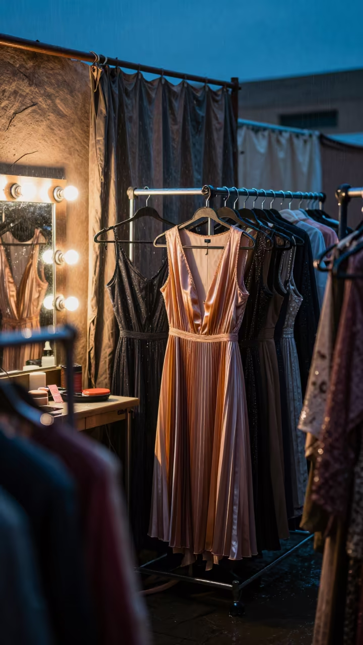 Pleated Dresses After Rain Ahvaz Mirror in beside a mirror lined with makeup bulbs in Ahvaz