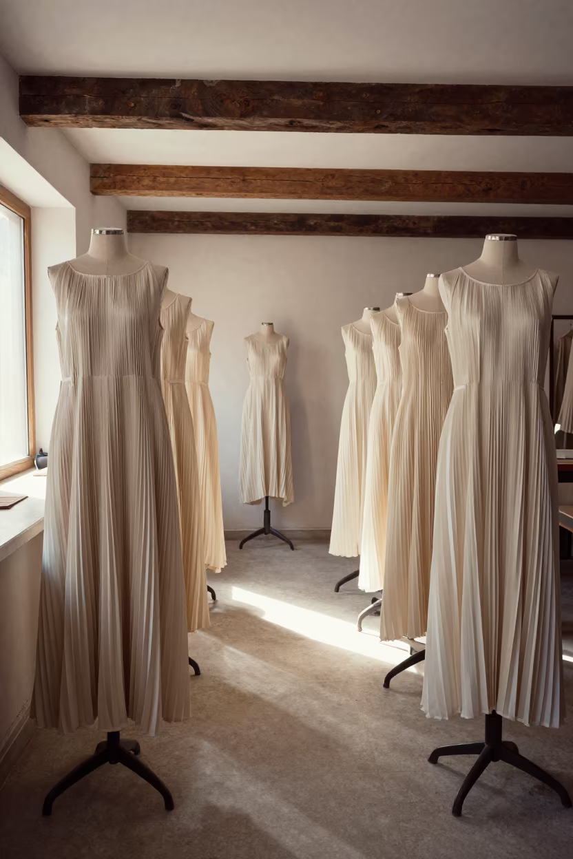 Pleated Dresses Backstage Kabul Atelier in inside a couture atelier in Kabul