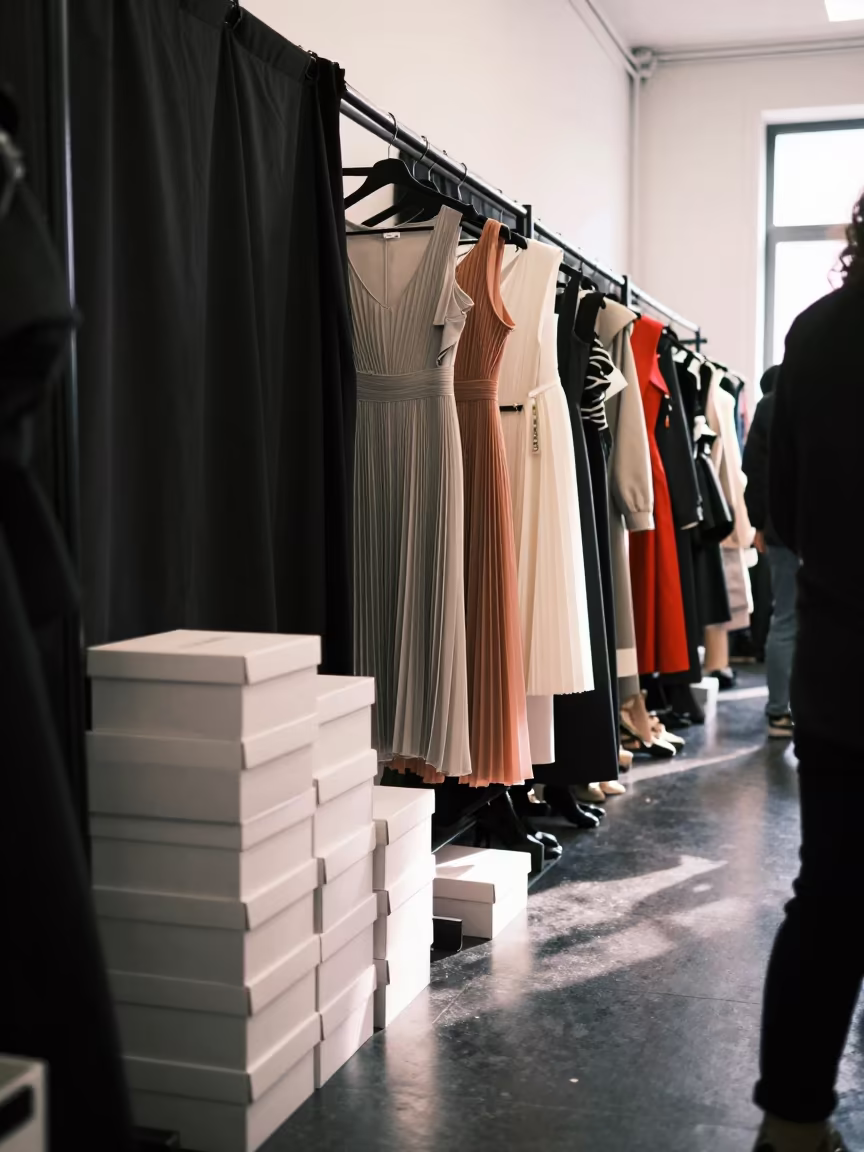 Pleated Dresses Backstage Zagreb Corridor in in a backstage changing corridor in Zagreb