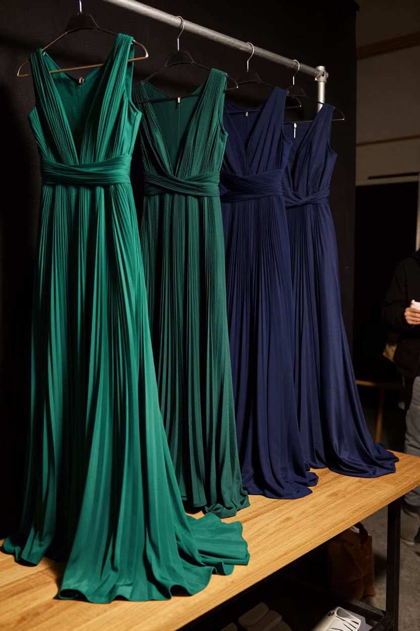 Pleated Dresses Under Runway Lights in Mashhad in under runway rehearsal lights near Mashhad