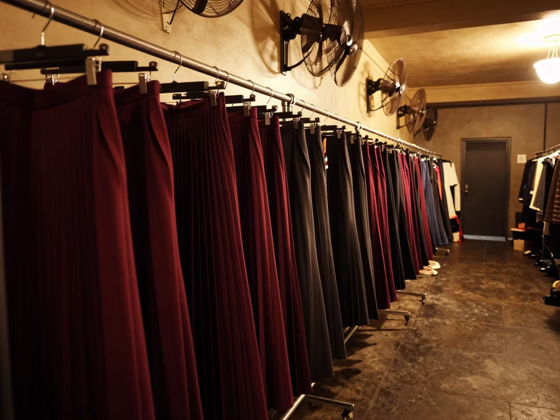 Pleated Skirts in Edinburgh Backstage Corridor in in a backstage changing corridor in Edinburgh