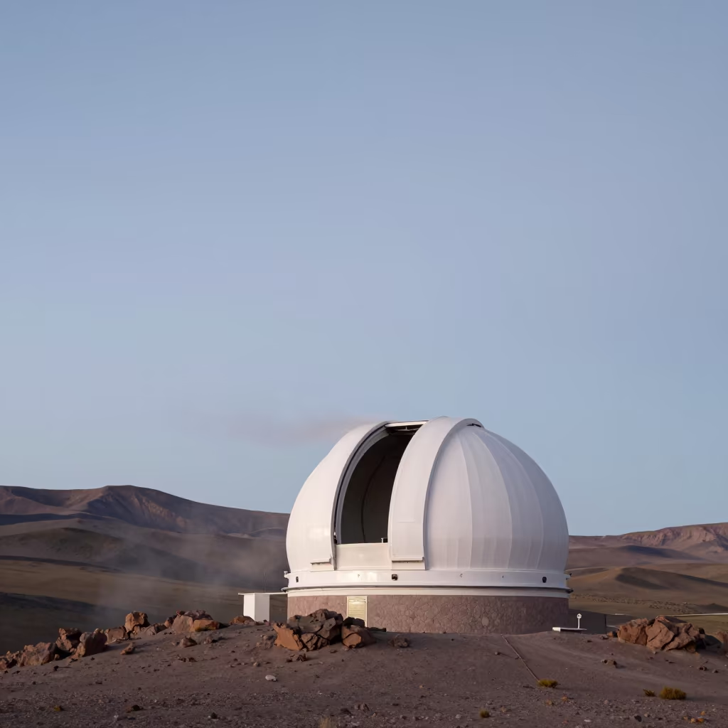 Pleiades Over Chilean Observatory in Daylight in along a rocky geology outcrop in Chile