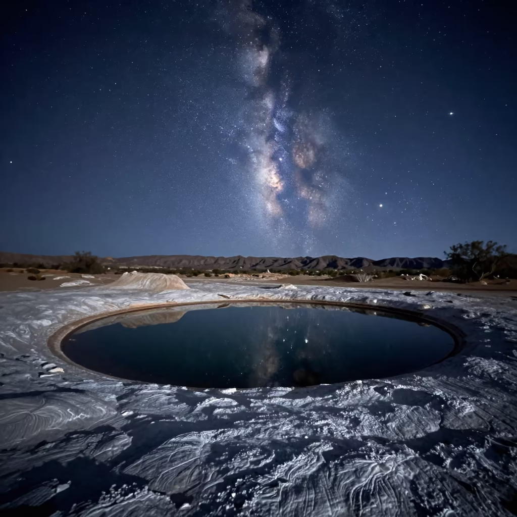 Pleiades Star Cluster Reflection in Desert Oasis Pool in near Phoenix
