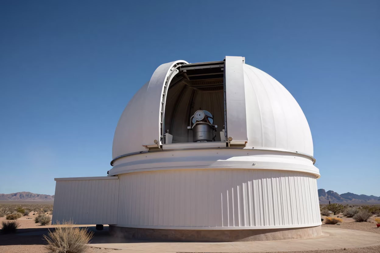Pleiades Stars Over Arizona Desert Observatory Dome in beside an observatory dome in Arizona