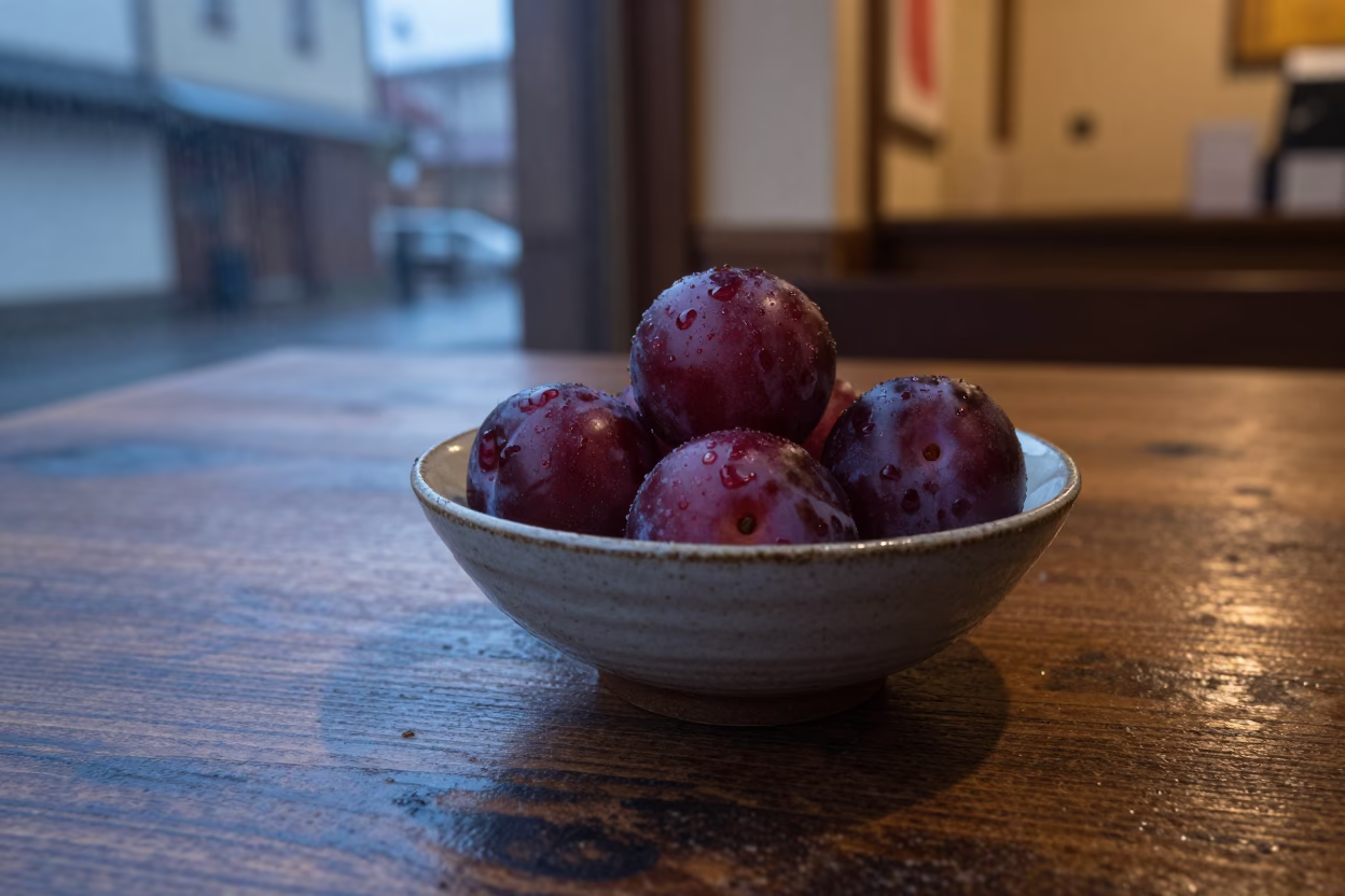 Plums at Dusk Light in in Fukuoka, Japan