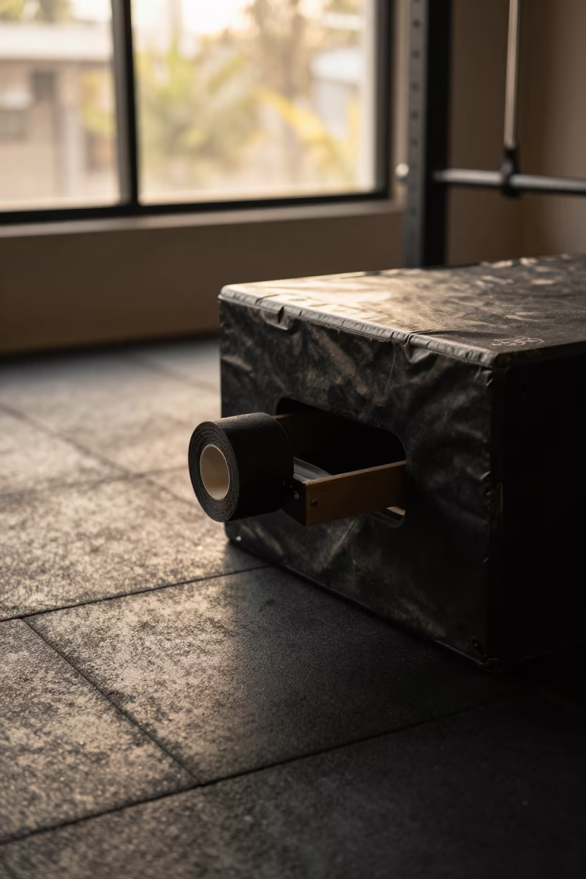 Plyo Box Grip Tape Drawer Sunset Light in inside a strength room in Nha Trang