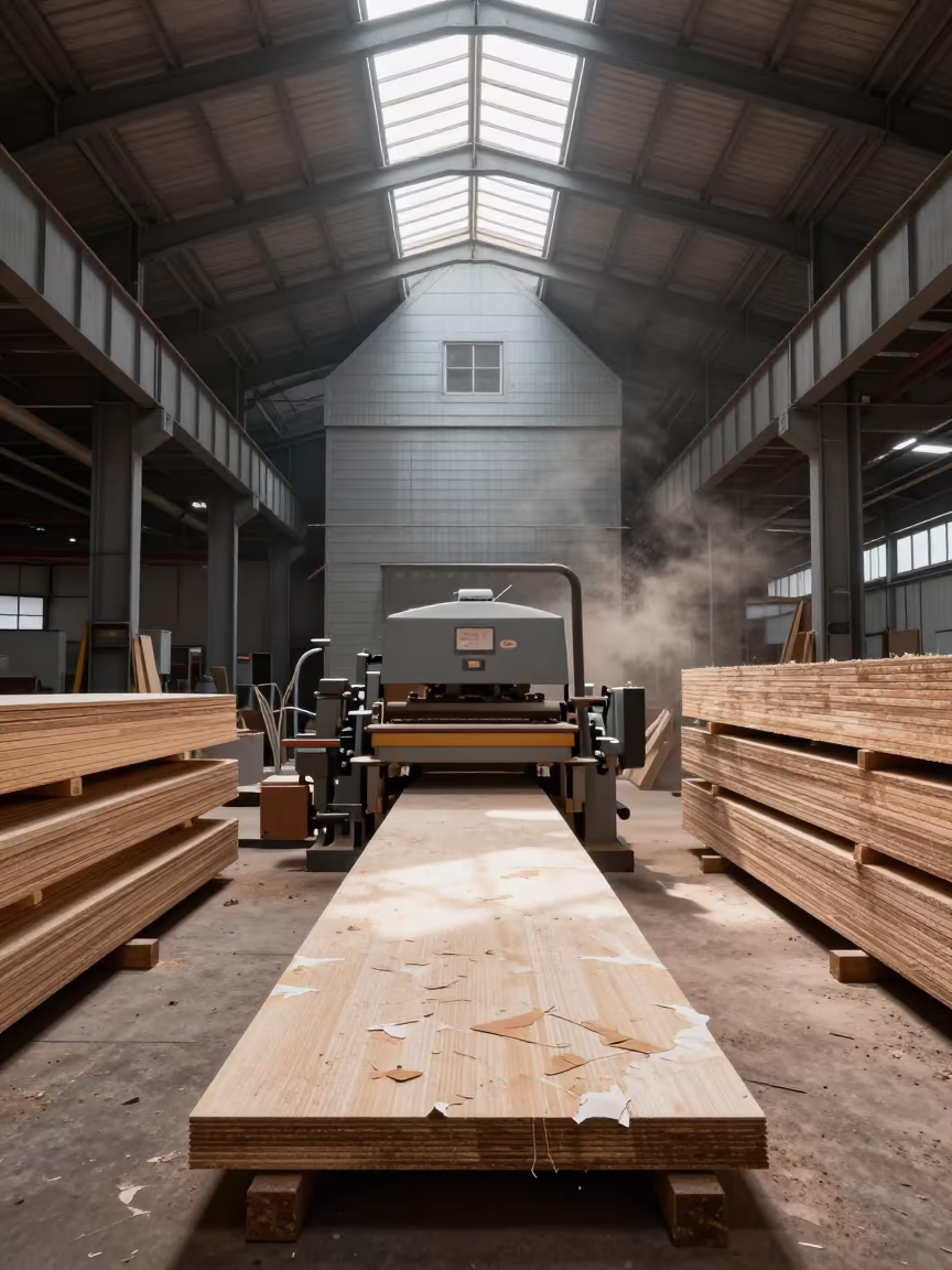 Plywood Veneer Peeling at Midday in inside a grain elevator near Oxford