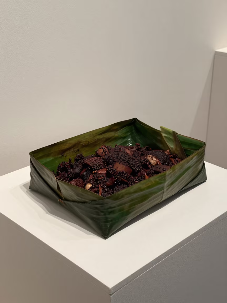 Papua New Guinean Mumu Feast Display in on a museum plinth in Delft