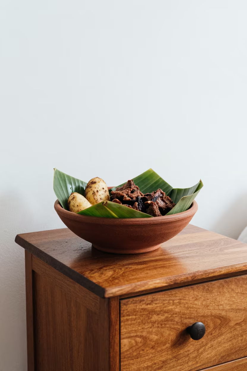Papua New Guinea Mumu Feast on Bedside Table in on a bedside table near Musoma