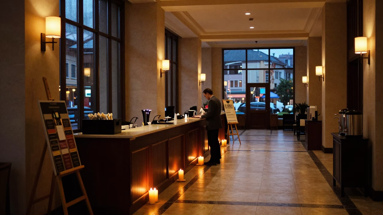 Podgorica Hotel Lobby Registration Setup in inside a hotel lobby in Podgorica