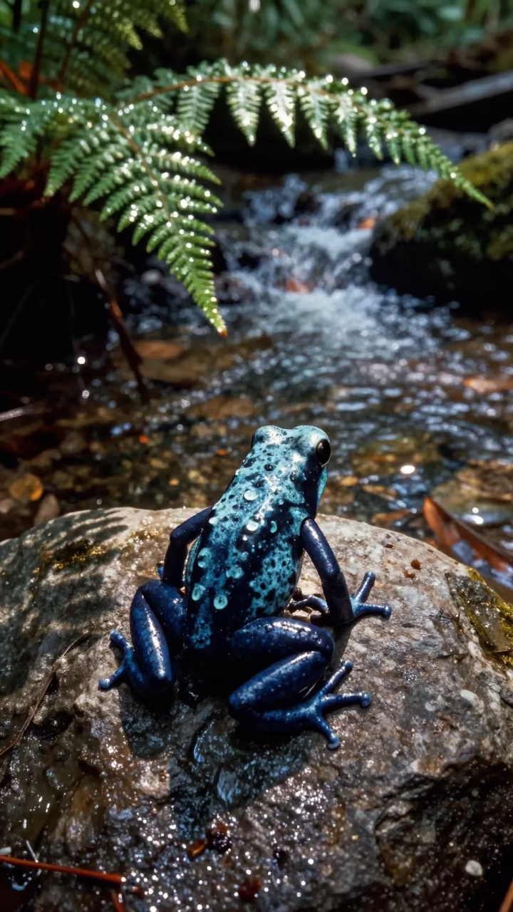 Poison Dart Frog Rim Light Glacial Stream in above a glacial stream near Wałbrzych