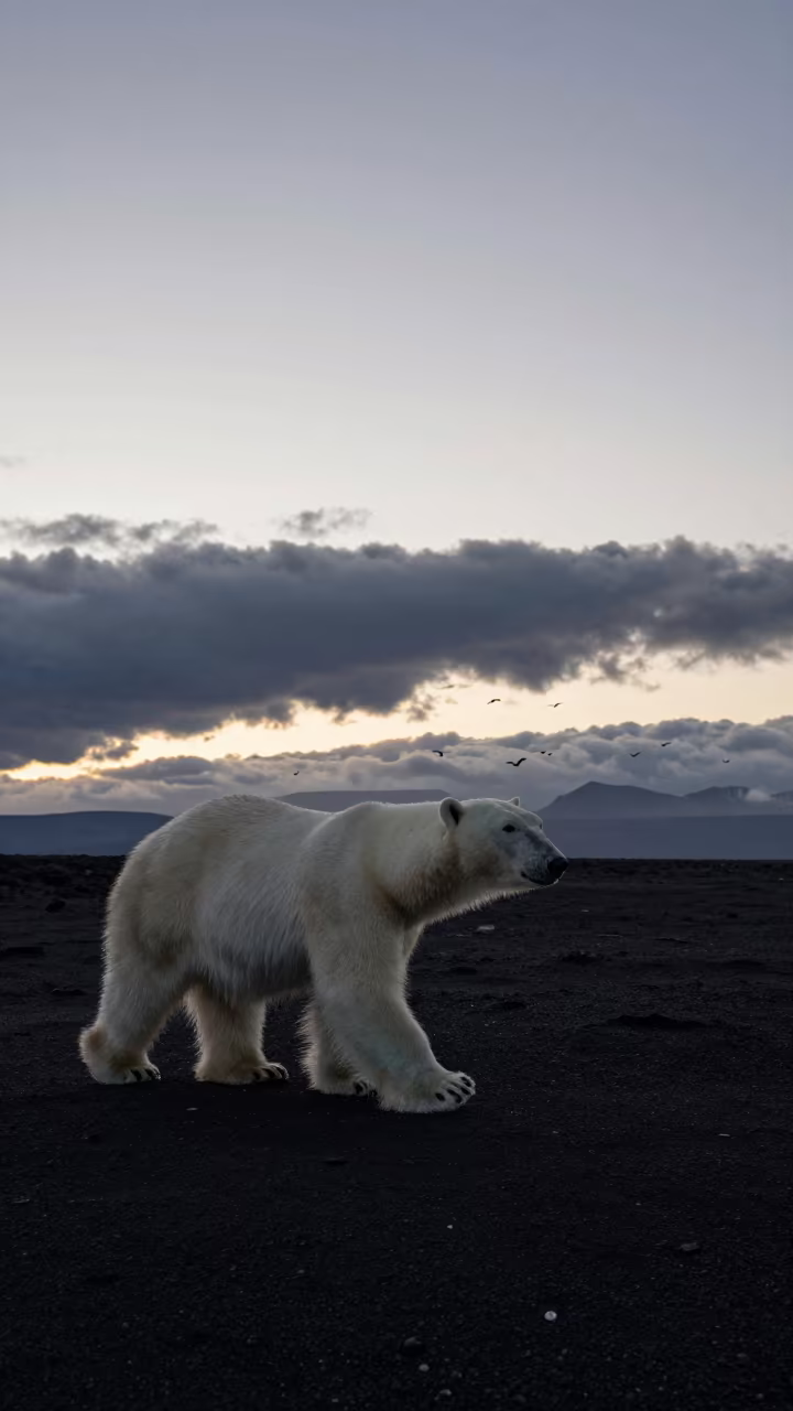 Polar Bear Silhouette Chile Volcanic Sand Twilight in in Chile