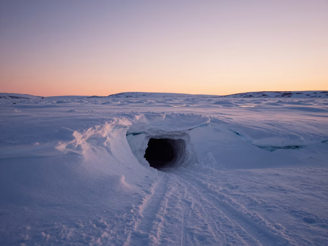 Polar Bear Den Entrance Snowbank Kiruna in along a game trail near Kiruna