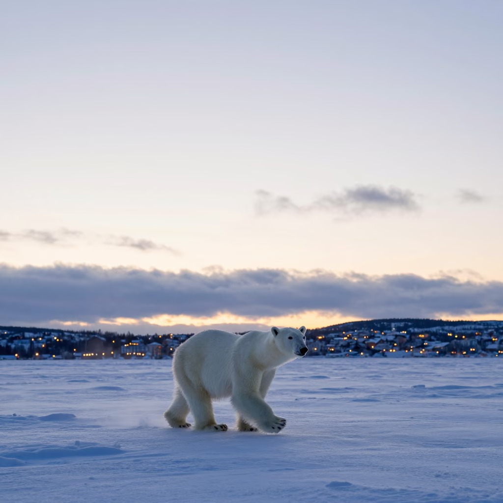 Polar Bear Silhouette Near Oslo City Lights in near Oslo