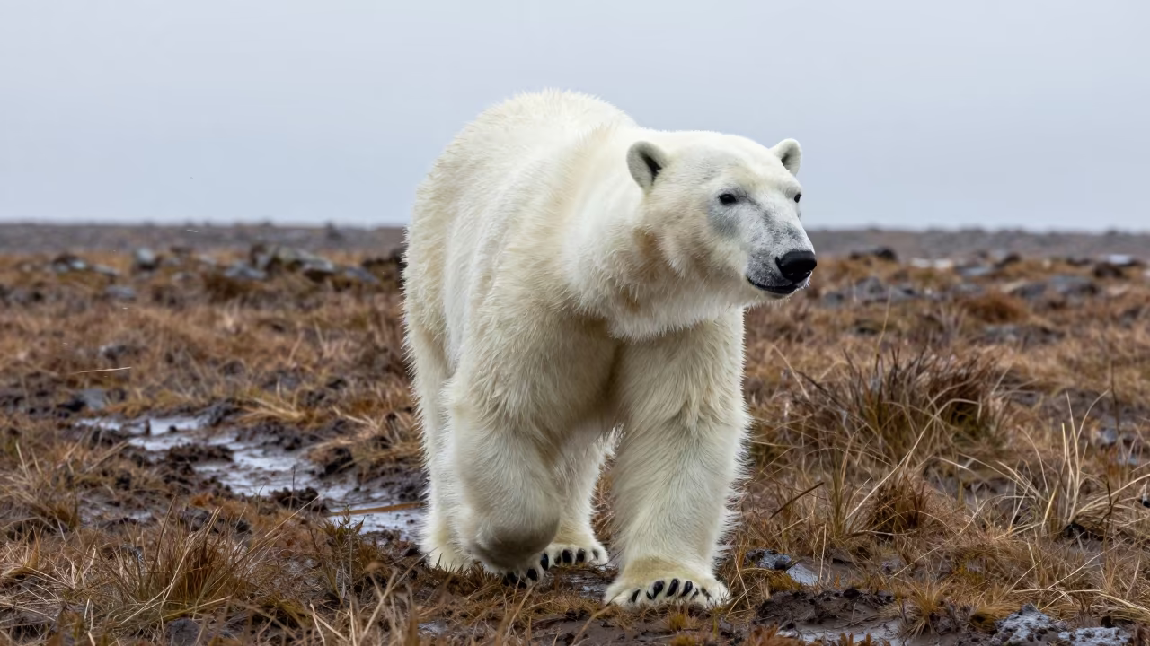 Polar Bear Tracks in Winter Iceland Marsh in in Iceland