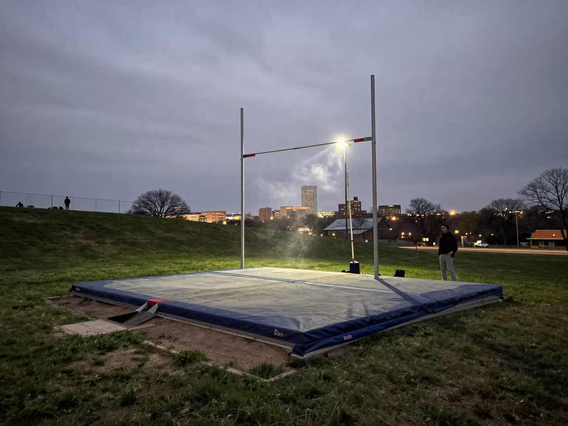Pole Vault Pit Silhouette at Dusk on Dallas Hillside in on a hillside near Dallas