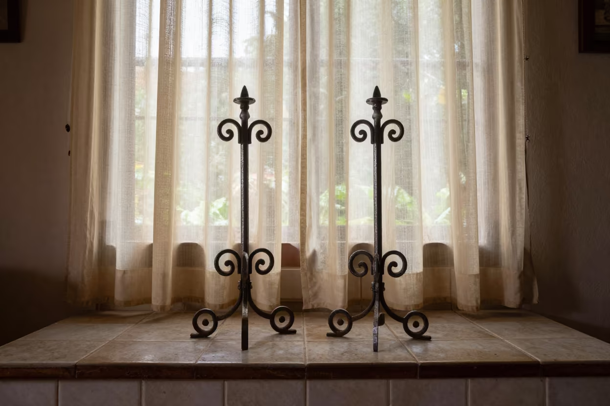 Polished Andirons by Fireplace in Santa Cruz Rainy Afternoon in by a crackling fireplace in Santa Cruz de la Sierra