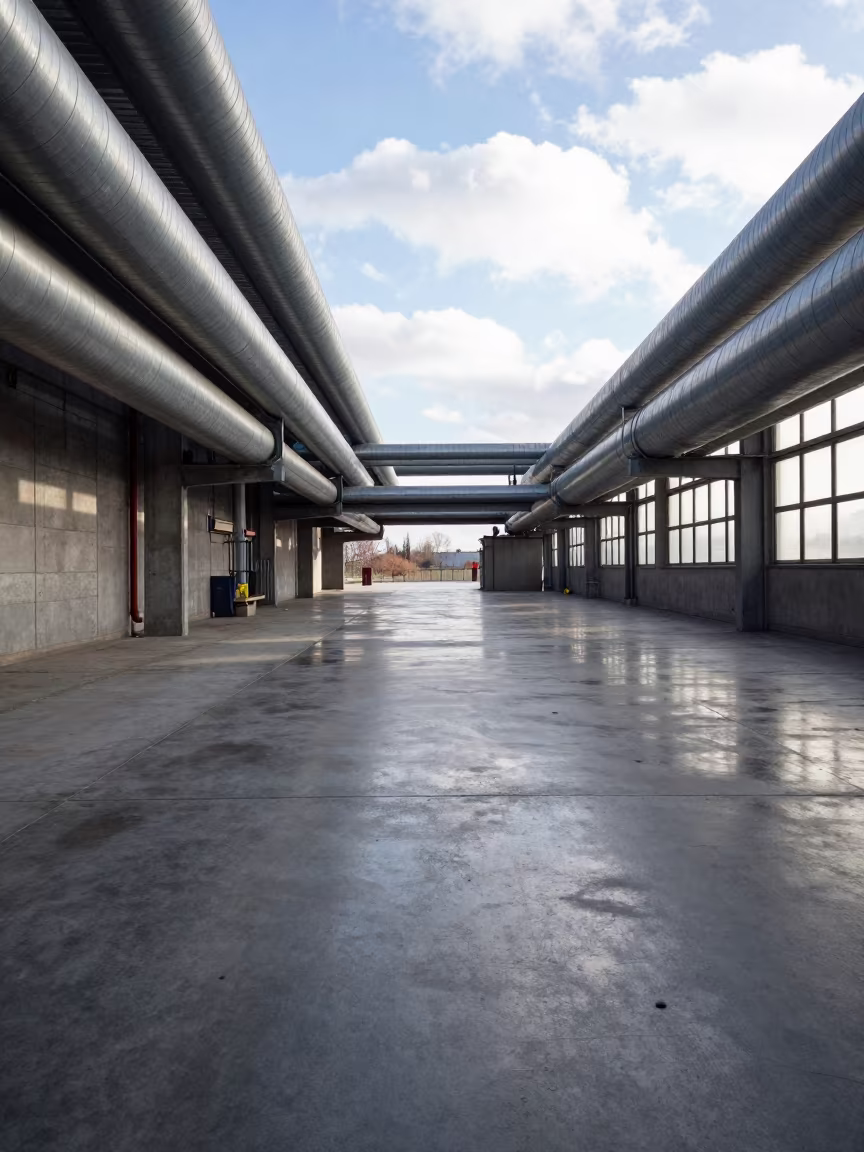 Polished Concrete Floor in Toulouse Pump Hall in beside a storm surge barrier in Toulouse