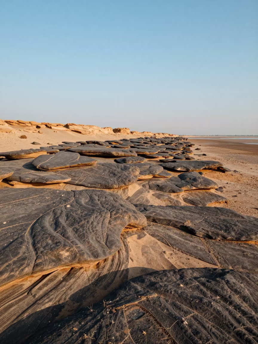 Polished Dark Desert Stones Rajasthan Shoreline in along a wave-cut shoreline in Rajasthan