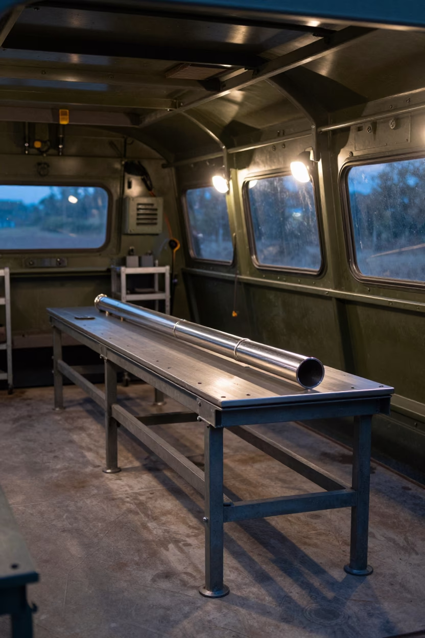 Polished Repair Sleeve in Nepal Armory Bay in in an armored vehicle bay in Nepal