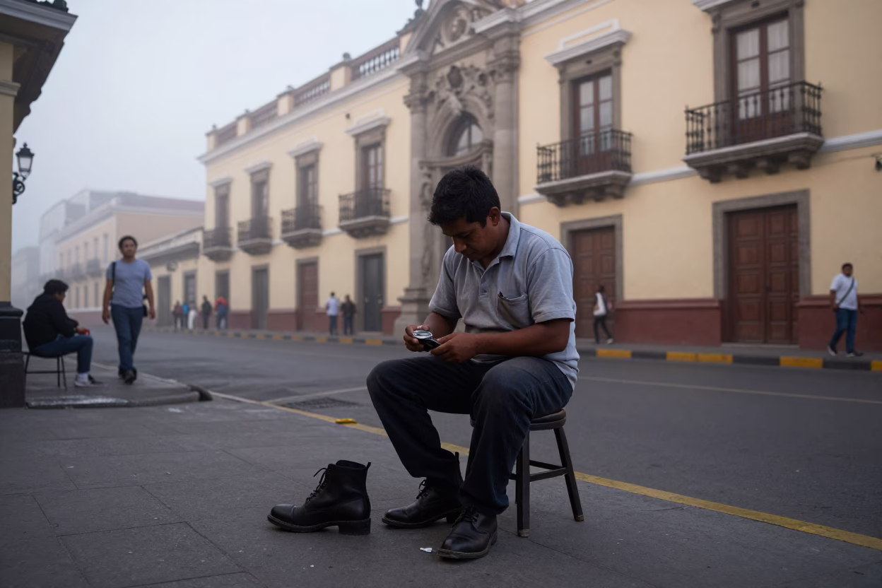 Polishing Boots in Lima in in Lima, Peru
