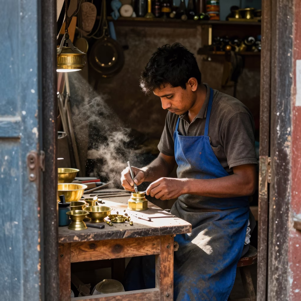 Polishing Brass in Kathmandu in in Kathmandu, Nepal