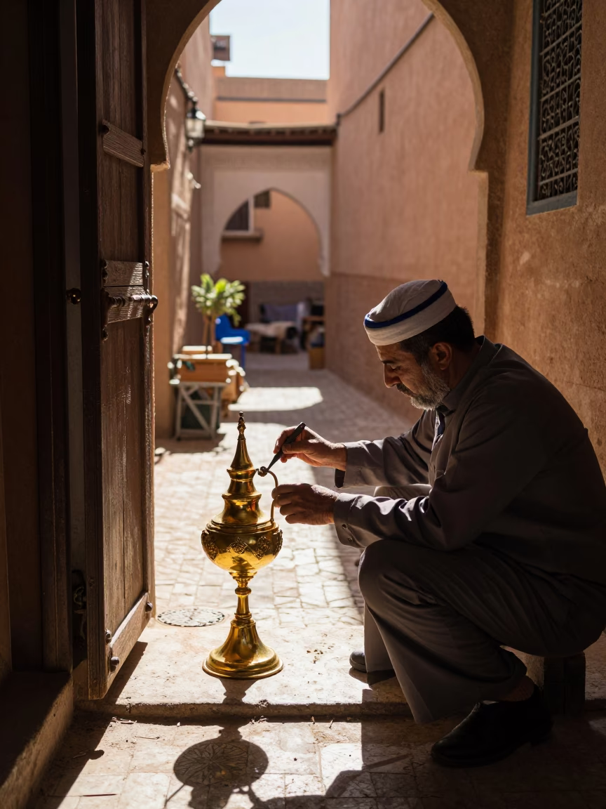 Polishing Brass in Marrakech in in Marrakech, Morocco