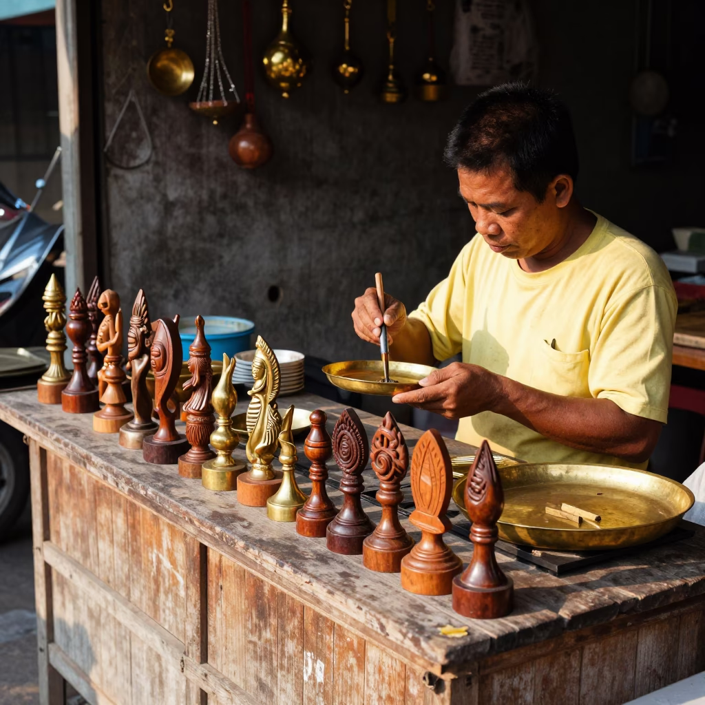 Polishing Brass in Phuket in in Phuket, Thailand