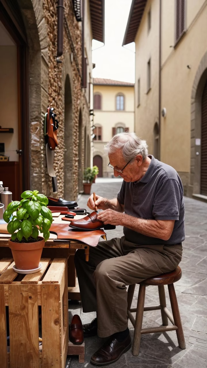 Polishing Leather in Florence in in Florence, Italy
