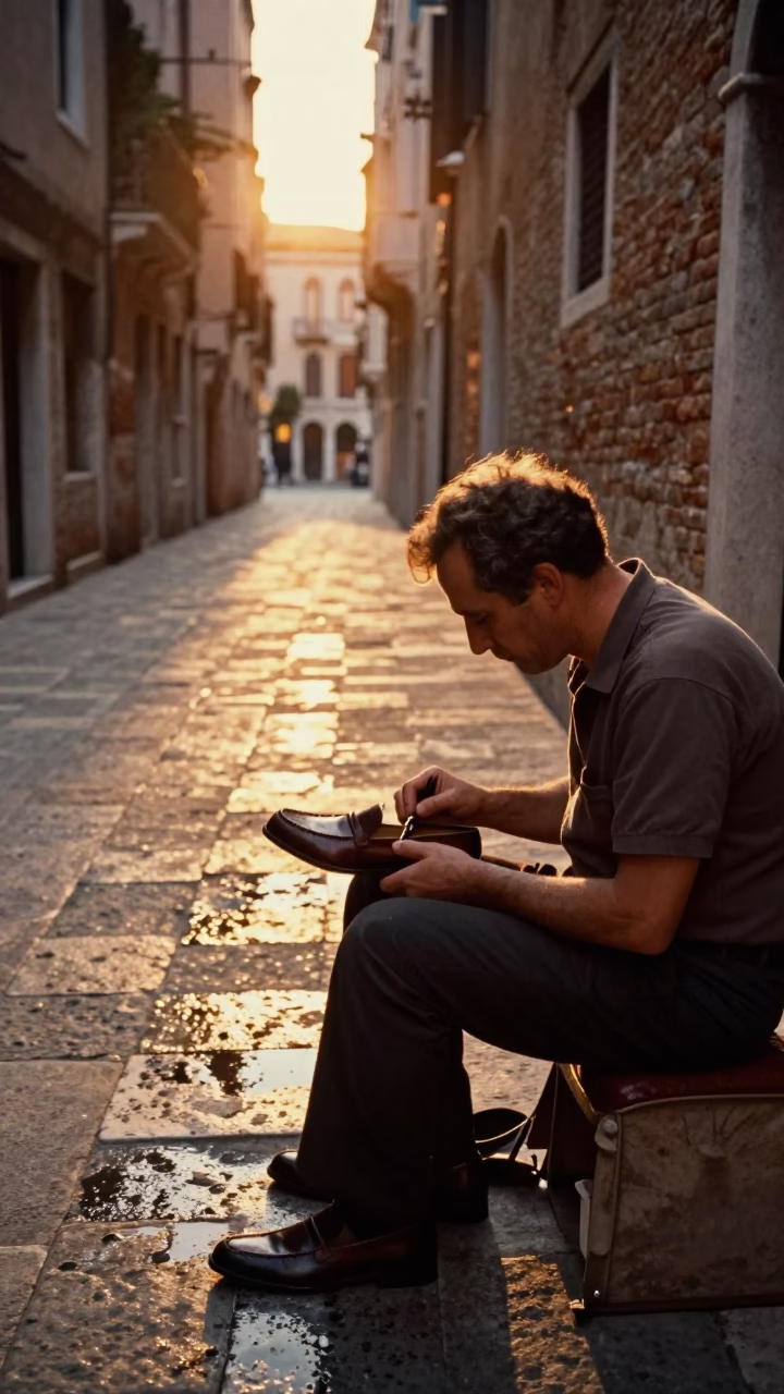 Polishing Loafer in Venice in in Venice, Italy