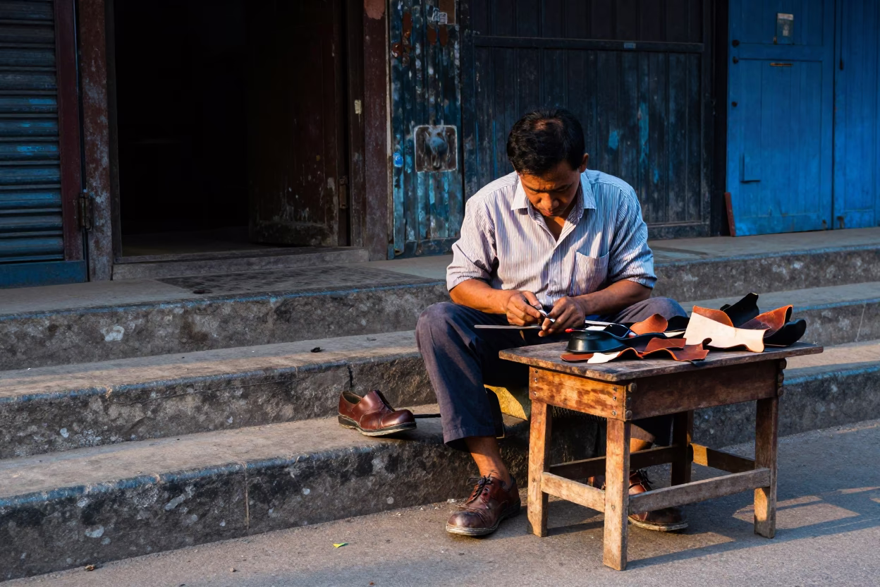Polishing Shoe in Phnom Penh in in Phnom Penh, Cambodia