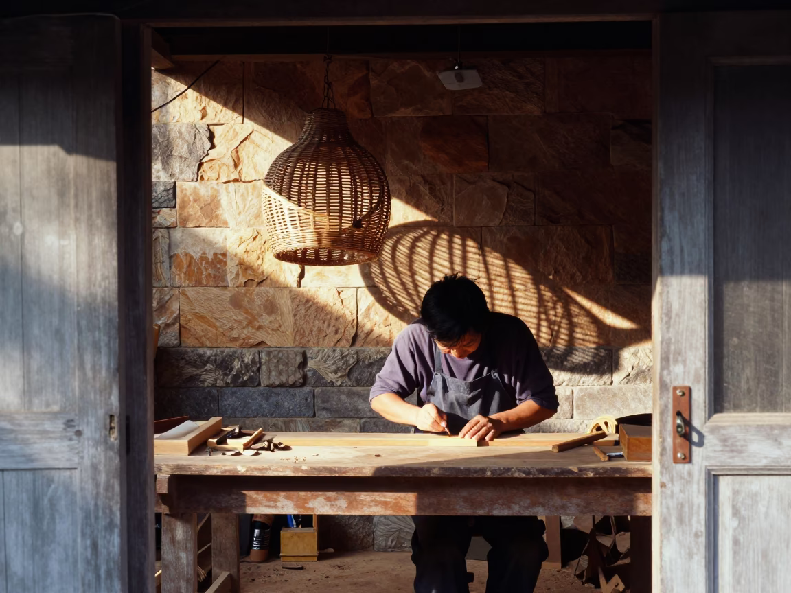 Polishing Wood in Chiang Mai in in Chiang Mai, Thailand