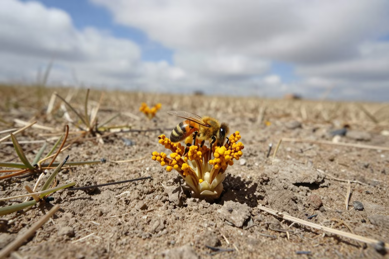 Pollen Clusters on Bee-Streaked Anther in Havana in on a wind-scoured ridge near Callejon de Hamel, Havana