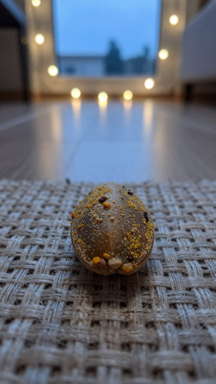 Pollen Grain on Linen Textile Blue Hour in against woven linen fibers near Rybnik