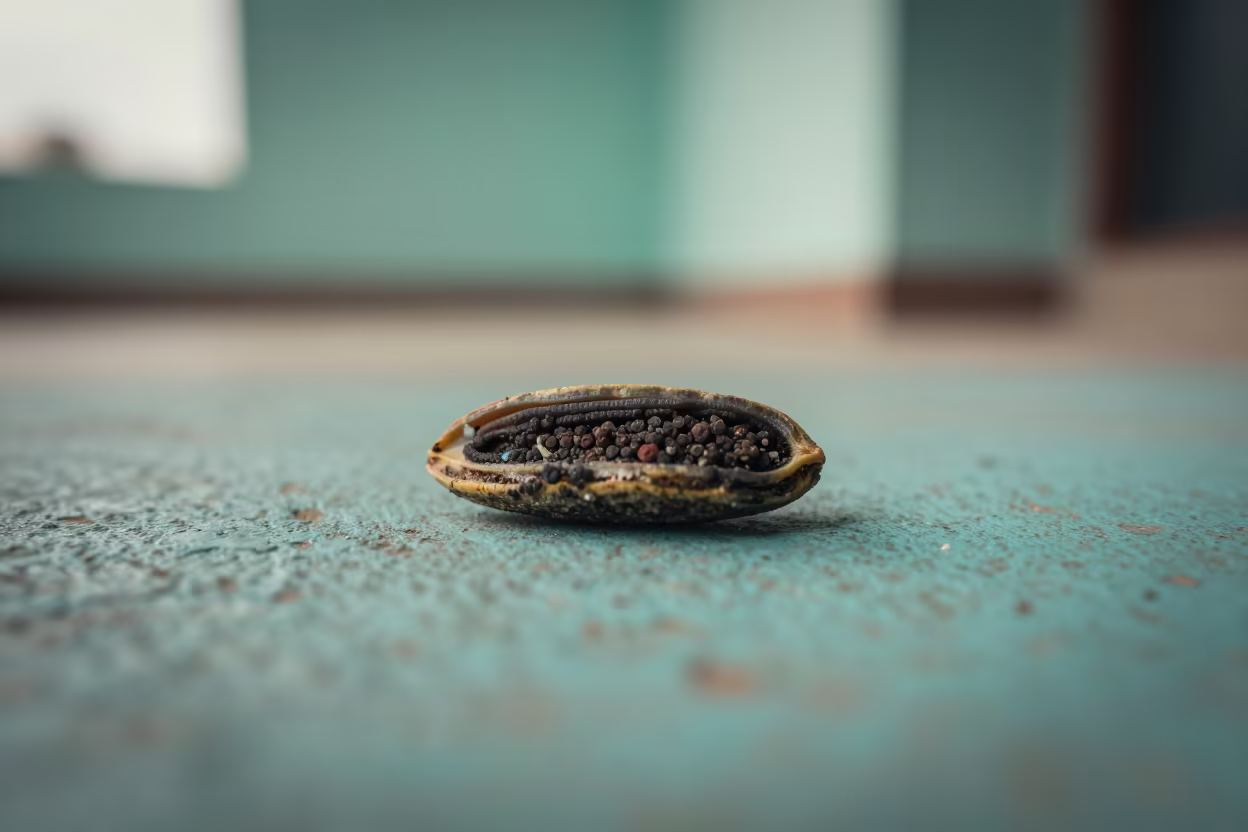 Pollen Grain on Pistil Near Tiruchirappalli in against weathered turquoise paint near Tiruchirappalli